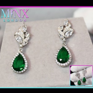 Green Diamond Earrings | Emerald Green Earrings | Green Emerald Earrings | Teardrop Earrings | Green Pear Cut Diamond Earrings