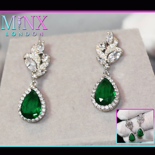Pendientes de diamantes verdes / Pendientes verde esmeralda / Pendientes de diamantes esmeralda / Pendientes de lágrima / Pendientes de mujer / Pendientes esmeralda