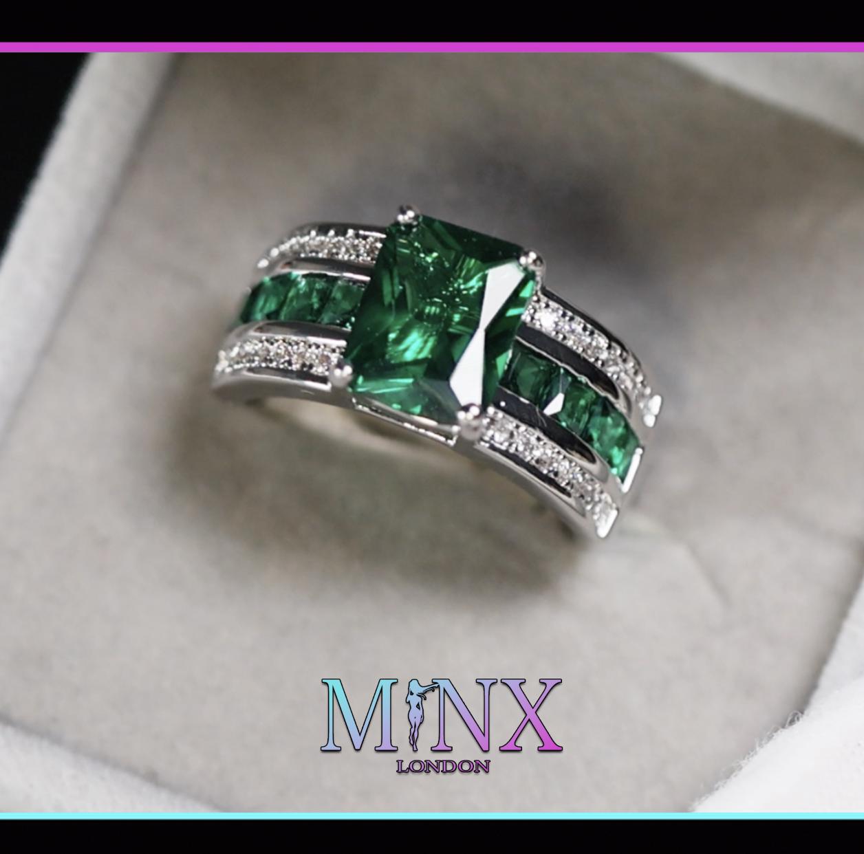 Green Emerald Ring Green Diamond Ring Womens Green Diamond