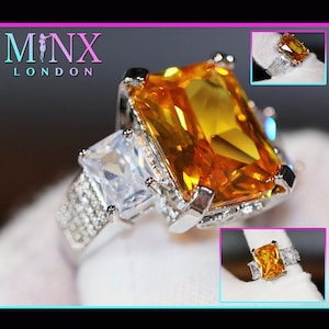 Yellow Diamond Ring | Women&#39;s Ring | Yellow Radiant Cut Diamond Ring |Yellow Three Stone Diamond Ring |  Big Yellow Diamond Ring