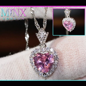 Pink Diamond Heart Necklace | Womens Diamond Necklace | Heart Necklace with Diamonds | Diamond Heart Pendant  | Pink Diamond Necklace