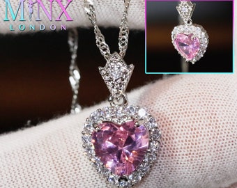 Pink Diamond Heart Necklace | Womens Diamond Necklace | Heart Necklace with Diamonds | Diamond Heart Pendant  | Pink Diamond Necklace