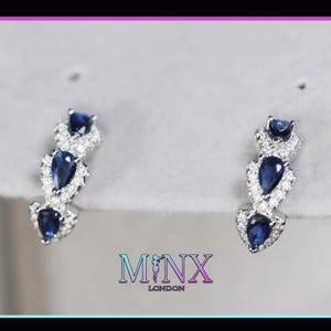 Sapphire Blue Earrings | Teardrop Earrings | Sapphire Blue Pear Cut Diamond Earrings | Diamond Earrings | Womens Blue Diamond Hoop Earrings