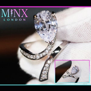 Tropfen Diamant Ring | Diamantring mit Birnenschliff | Silber Ring in Tropfenform | Tropfen Verlobungsring | Diamant-Schlange Ring | Diamant Twist-Ring
