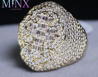 Anillo De Cruz De Diamantes De Oro / Anillo De Cruz Para Hombre / Anillo De Cruz De Diamantes De Talla Baguette / Anillo Helado Para Hombre / Anillo Helado De Oro / Anillo De Cruz De Hip Hop