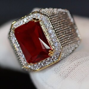 Mens Red Iced Out Ring