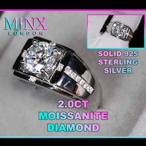 Wedding Ring | 2.0 Carat Ring | Mens Moissanite Diamond Wedding Ring | Mens Ring | Mens Diamond Ring | Mens Wedding Band | Mens Moissanite