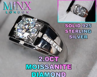 Wedding Ring | 2.0 Carat Ring | Mens Moissanite Diamond Wedding Ring | Mens Ring | Mens Diamond Ring | Mens Wedding Band | Mens Moissanite