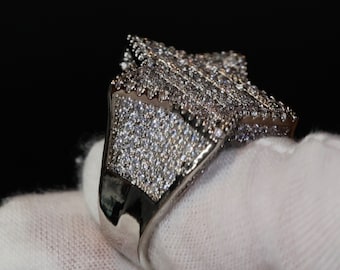 Diamond Star Pinky Ring 2Ct Round Lab Created Diamond Men's Star