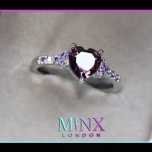 Purple Heart Diamond Ring | Purple Diamond Ring | Diamond Heart Ring | Heart Ring with Diamonds | Purple Gemstone Ring