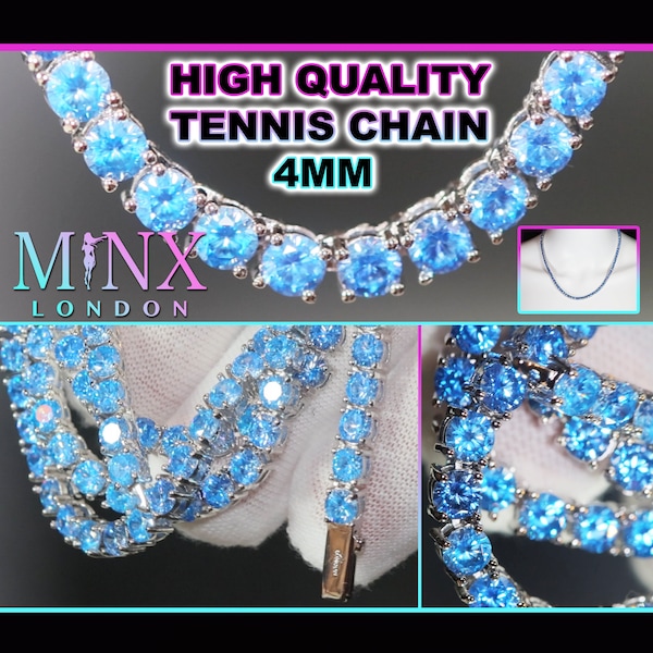 Tennis Chain | Blue Diamond Tennis Chain | Tennis Necklace | Mens Tennis Chain | Womens Tennis Chain | Diamond Tennis Chain | Iced Out Chain