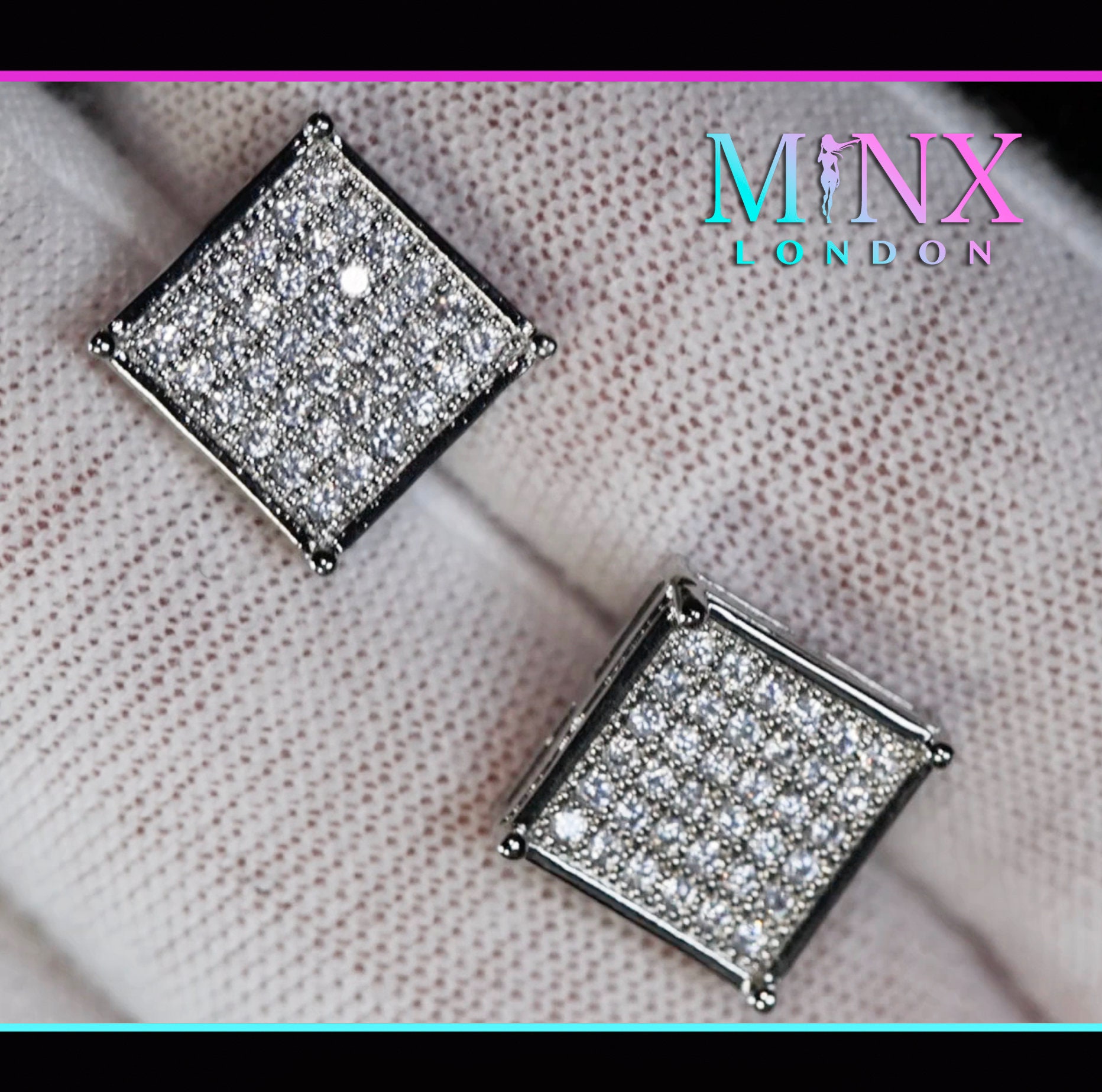 Men's Real 925 Sterling Silver Iced CZ Hip Hop Earrings - Small Cube Studs (6mm, 1/4") - Made In Italy