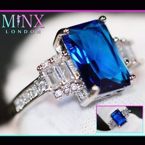 Sapphire Blue Diamond Ring | Blue Diamond Engagement Ring | Sapphire Blue Ring | Blue Wedding Ring | Blue Emerald Ring | Emerald Cut Ring