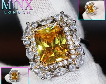 Anel de diamante amarelo | Anéis de noivado de diamante amarelo | Anel de diamante amarelo canário | Anel baguete | Anel de noivado feminino | Anel de almofada