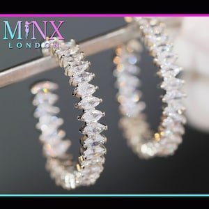 Créoles diamant | Créoles | Boucles d&#39;oreilles pour femmes avec gros diamants | Créoles en argent | Boucles d&#39;oreilles diamant marquise | Grandes créoles