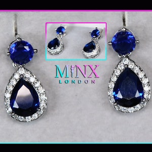 Sapphire Blue Diamond Earrings | Pear Cut Diamond Earrings | Teardrop Earrings | Blue Diamond Earrings | Womens Diamond Earrings