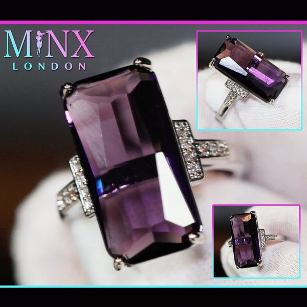 Emerald Ring | Purple Diamond Ring | Purple Diamond Engagement Ring | Purple Emerald Ring | Violet Emerald Ring | Rectangle Diamond Ring