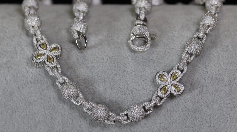 Yellow Diamond Clover Chain | Silver Diamond Ball Link Chain | Yellow ...