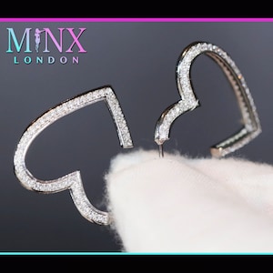 Diamond Heart Earrings | Heart Earrings | Womens Earrings | Heart earrings with Diamonds | Silver Diamond Heart Hoop Earrings