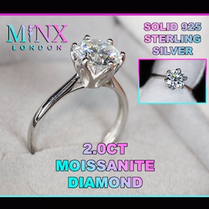 2.0ct Moissanite Diamond Engagement Ring | Womens Solitaire Moissanite Ring | Womens Brilliant Cut Moissanite Diamond Wedding Ring