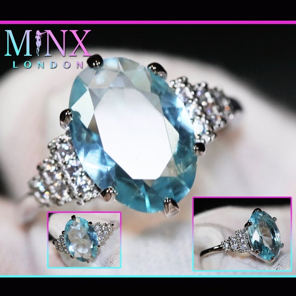 Aquamarine Ring | Aquamarine Diamond Ring | Aquamarine Engagement Ring |  Oval Engagement Ring | Blue Diamond Ring | Womens Engagement Ring