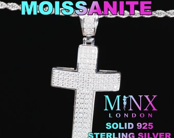 Moissanite Diamond Cross Pendant | Moissanite Cross Necklace | Big Moissanite Cross Pendant | Mens Iced Out Cross Pendant