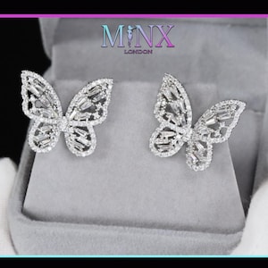 Butterfly Earrings | Diamond Butterfly Earrings | Womens Big Diamond Earrings | Butterfly Ear Studs | Baguette Earrings | Womens Ear Studs