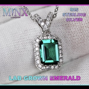 Lab Grown Colombian Emerald Pendant, Green Emerald Cut Pendant, Colombian Green Emerald Pendant, Emerald Necklace, Green Lab Diamond Pendant