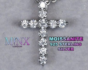 Moissanite Diamond Cross Pendant | Moissanite Cross Necklace | Moissanite Diamond Pendant | 925 Sterling Silver Diamond Cross Pendant