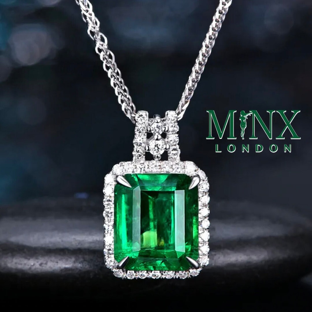 Emerald Diamond Necklace Womens Emerald Necklace Emerald Etsy