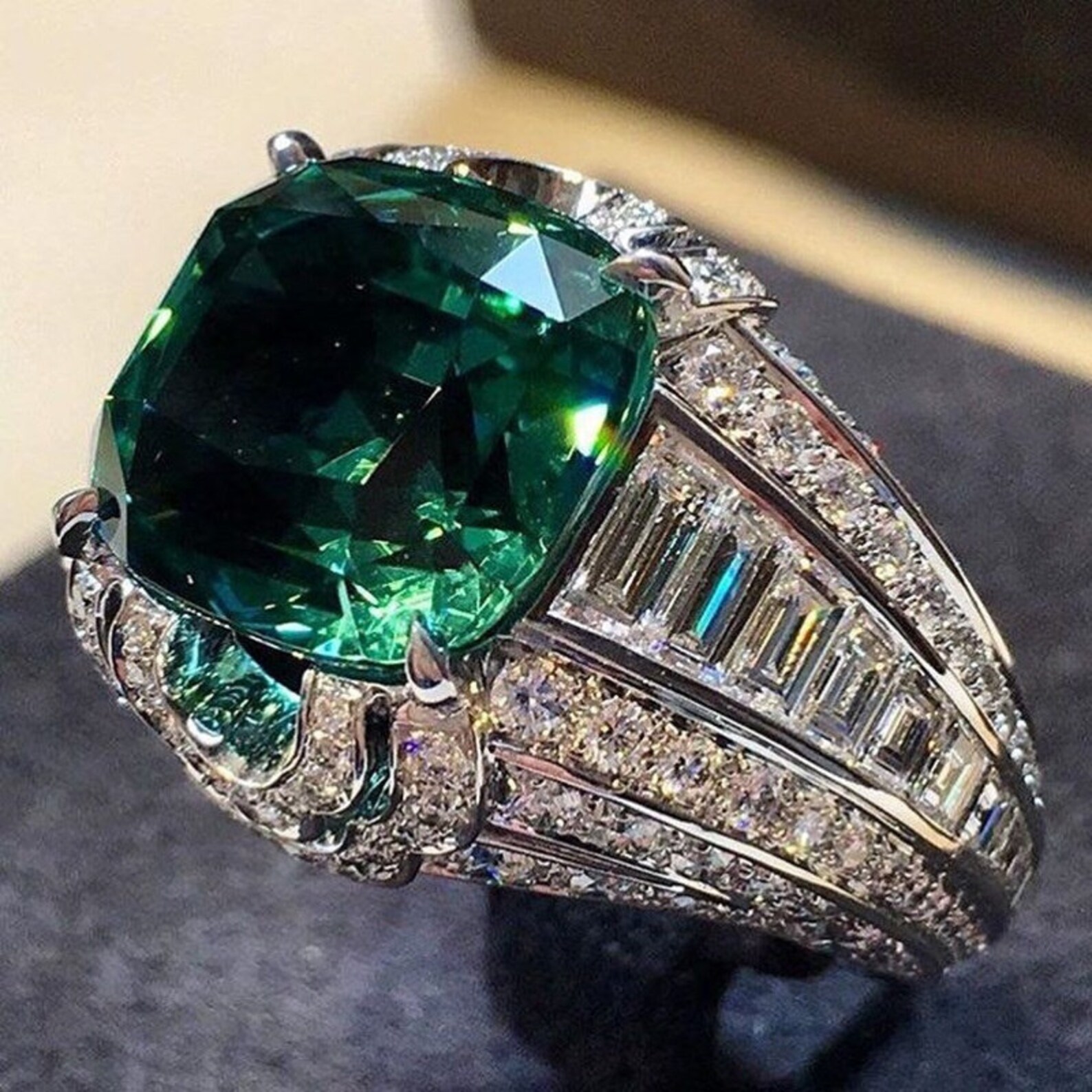 Green Diamond Ring Emerald Green Diamond Ring Iced Out - Etsy UK