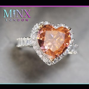 Peach Diamond Ring | Champagne Diamond Ring | Womens Champagne Diamond Heart Ring | Diamond Heart Ring, Heart Ring, Peach Diamond Heart Ring