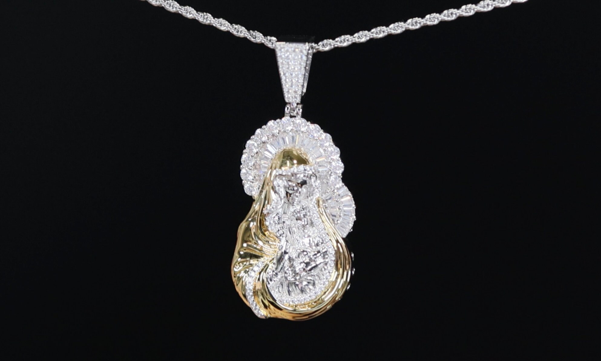 Virgin Mary Pendant | Baguette Diamond Mary Pendant | Iced Out Virgin ...