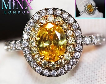 Yellow Diamond Ring | Yellow Diamond Engagement Rings | Yellow Oval Diamond Ring | Halo Wedding Ring | Womens Engagement Ring | Halo Ring