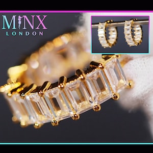 Womens Earrings | Gold Diamond Hoop Earrings | Hoop Earrings | Womens Diamond Earrings | Hoop Earrings with Diamonds | Baguette Earrings