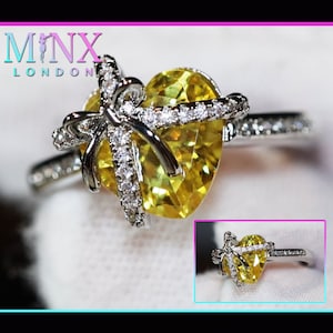 Yellow Diamond Heart Ring | Heart Shape Ring | Diamond Heart Ring | Women&#39;s Yellow Diamond Ring | Engagement Ring | Yellow Diamond Ring