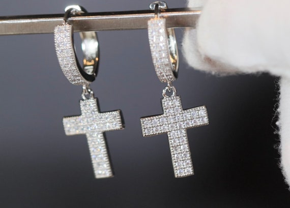 HinDaLi 2 Paia Orecchini A Croce In Argento 925 – Piccoli Bottone Con Zirconi, Per Donna, Uomo E Bambina