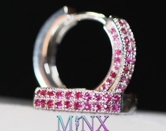 Ruby Earrings | Fuschia Diamond Earrings | Mens Red Diamond Hoop Earrings | Red Diamond Earrings | Womens Red Diamond Hoop Earrings