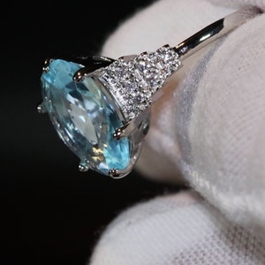 Blue Aquamarine Diamond Ring