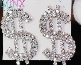 Kolczyki koła z diamentami | Kolczyki ze znakiem dolara | Kolczyki damskie | Kolczyki z diamentami | Kolczyki Iced Out | Duże kolczyki koła z diamentami