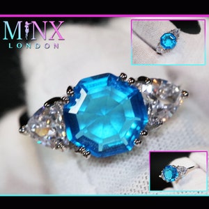 Asscher Diamond Ring | Blue Diamond Ring | Blue Octagon Diamond Ring | Womens Engagement Ring | Asscher Ring | Womens Wedding Ring | Silver