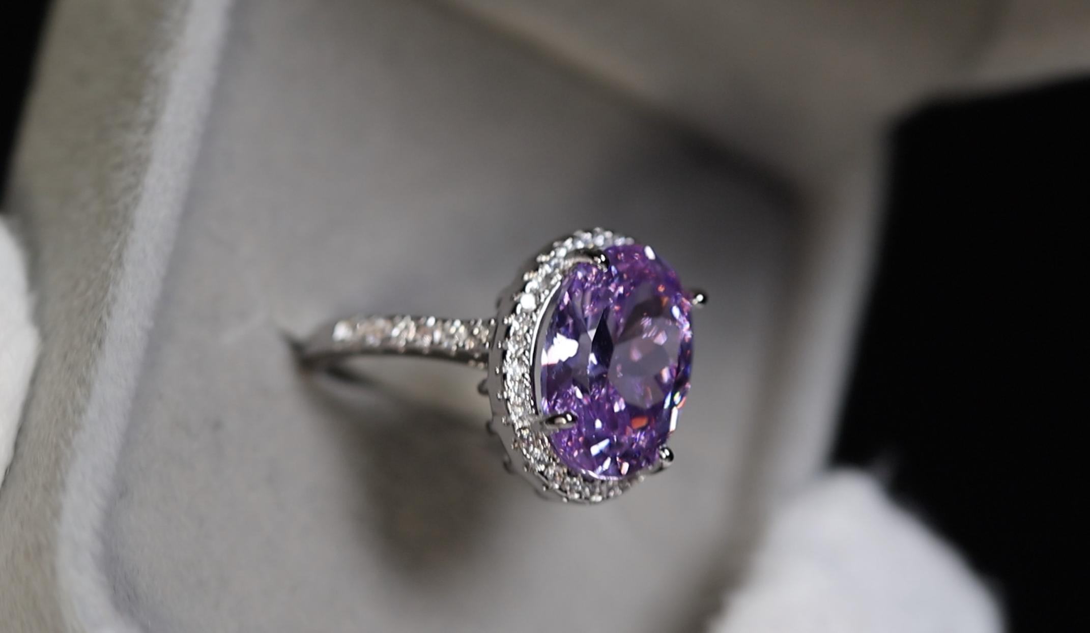 Purple Iced Rings Purple Diamond Ring | Purple Diamond Engagement Ring | Purple Oval ...