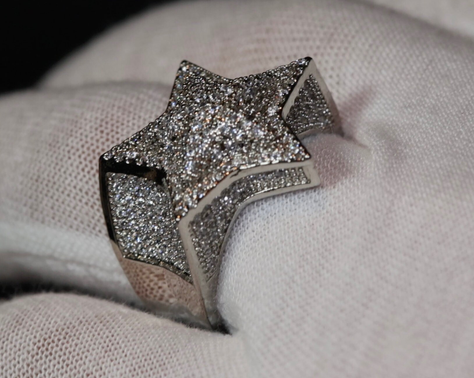 Iced Out Ring Star Ring Diamond Star Ring Mens Iced Out Ring Star