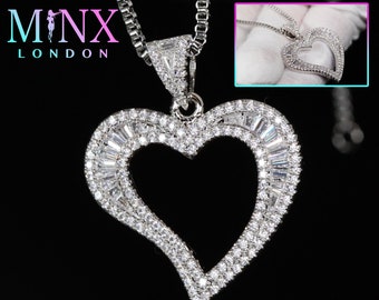Collar de corazón de diamantes / Collar de diamantes para mujer / Collar de corazón con diamantes / Colgante de corazón / Collar de corazón de plata / Colgante de corazón