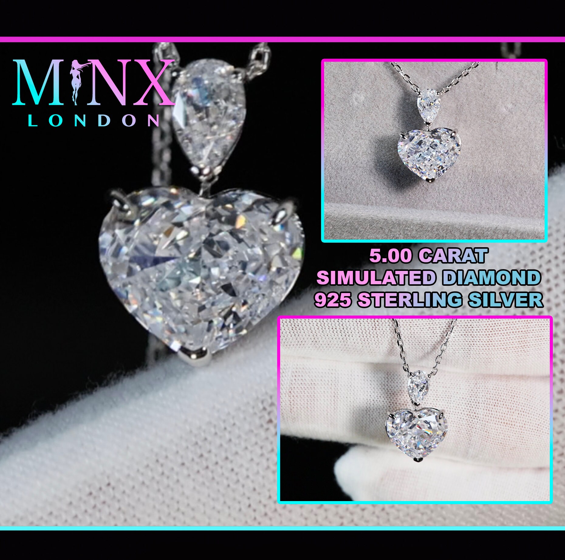 5.00 CT Silver Heart Cut Diamond Pendant | Radiant Heart