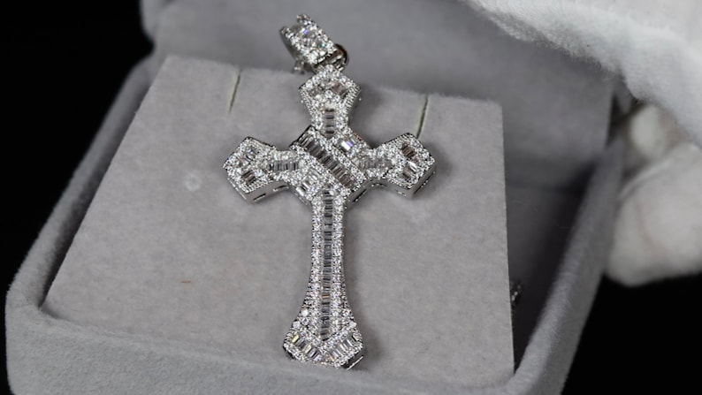 Baguette Cut Diamond Cross Pendant