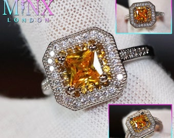 Anel de diamante amarelo | Anéis de noivado de diamante amarelo | Anel de diamante amarelo canário | Anel de diamante com corte princesa | Anel de noivado feminino