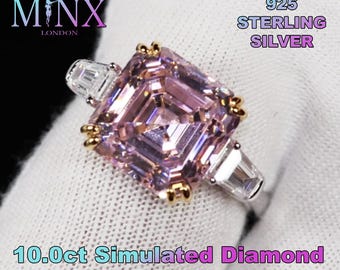 Anillo de diamantes rosa / Anillo de diamantes de talla Asscher rosa / Anillo de diamantes Asscher / Anillo de compromiso Asscher / Anillo de diamantes Asscher de 10.0ct