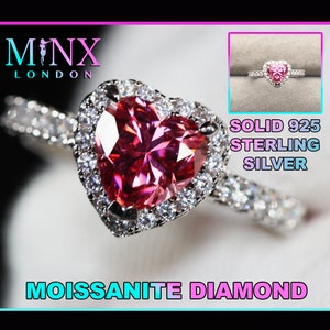 Pink Moissanite Diamond Engagement Ring | Pink Moissanite Diamond Heart Ring | Pink Diamond Heart Ring | Moissanite Diamond Heart Ring