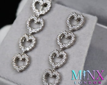 Silver Diamond Heart Earrings | Heart Earrings | Womens Heart Cut Diamond Earrings | Heart earrings with Diamonds